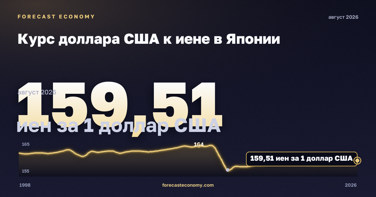 Курс доллара США к иене в Японии: график динамики 1998–2026, последнее значение 159,36 иен за 1 доллар США, источник Банк Японии