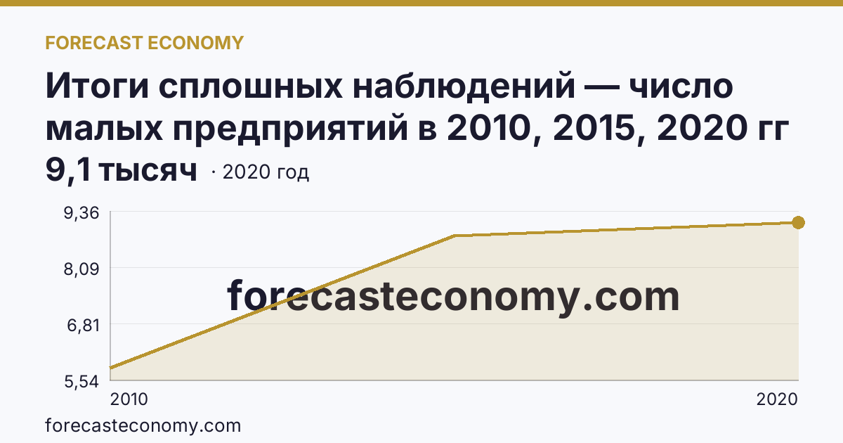 Итоги сплошных наблюдений — число малых предприятий в 2010, 2015, 2020 гг — Амурская область: график динамики 2010–2020, последнее значение 9,1 тысяч