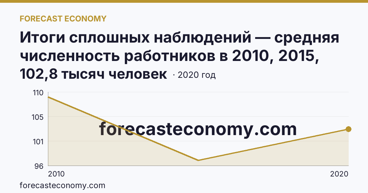 Итоги сплошных наблюдений — средняя численность работников в 2010, 2015, 2020 гг — Красноярский край: график динамики 2010–2020, последнее значение 102,8 тысяч человек