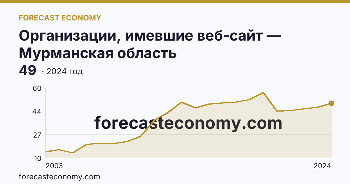 Организации, имевшие веб-сайт — Мурманская область: график динамики 2003–2024, последнее значение 49