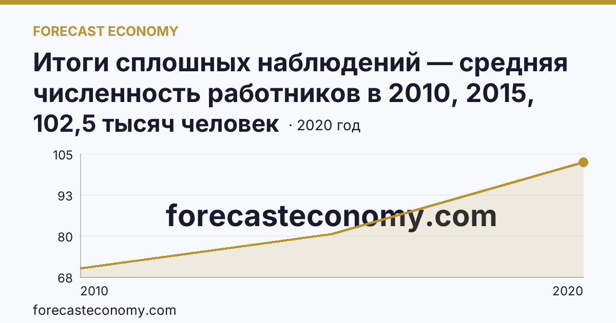 Итоги сплошных наблюдений — средняя численность работников в 2010, 2015, 2020 гг — Новосибирская область: график динамики 2010–2020, последнее значение 102,5 тысяч человек