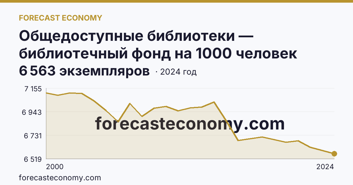 Общедоступные библиотеки — библиотечный фонд на 1000 человек населения — Владимирская область: график динамики 2000–2024, последнее значение 6 563 экземпляров