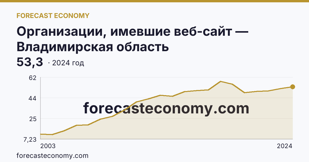 Организации, имевшие веб-сайт — Владимирская область: график динамики 2003–2024, последнее значение 53,3