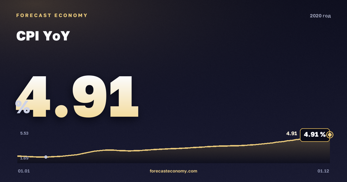 ИПЦ год к году в 2020 году — график, среднее за год 3,38 %, источник Росстат