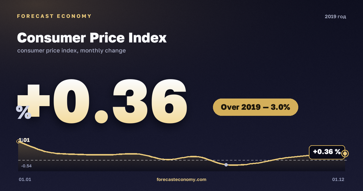 Индекс потребительских цен на товары и услуги в 2019 году — график, рост цен за год +3,05 %, источник Росстат