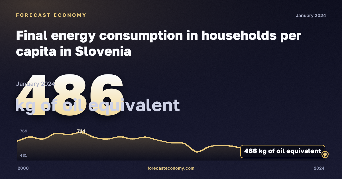 Final energy consumption in households per capita in Slovenia: dynamics chart 2000–2024, latest value 486 кг н. э., source Eurostat