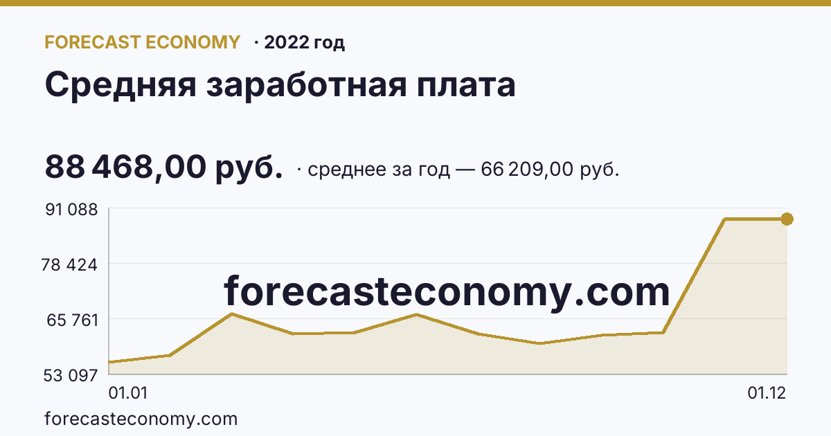 Средняя заработная плата в 2022 году — график, среднее за год 66 209,00 руб., источник Росстат